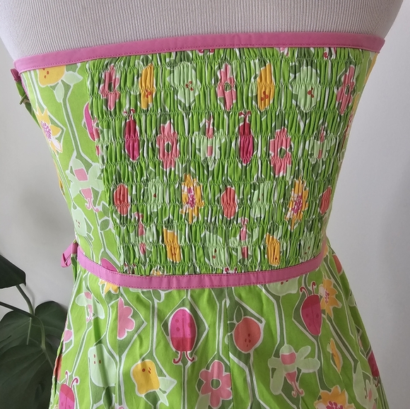 Lily Pulitzer Lime Green & Pink Ladybugs Fruit Geometric Print Strapless Dress 4 - Picture 12 of 17